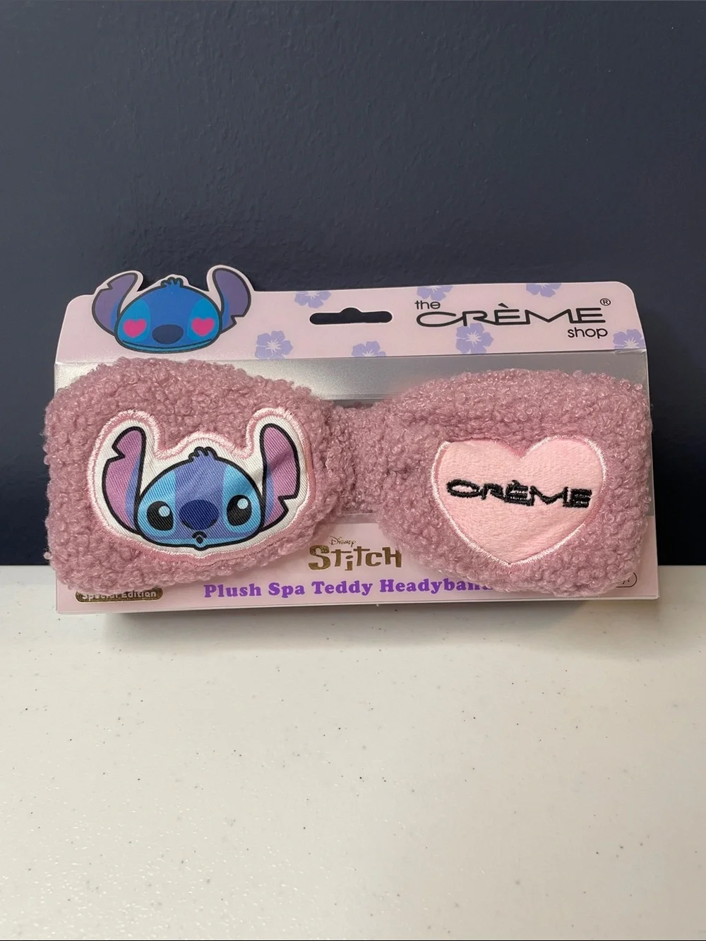 the Crème Shop Pink Plush Stitch Teddy Headband